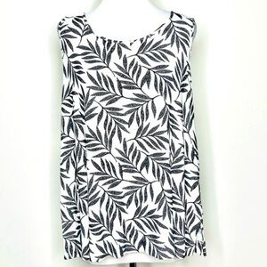 J Jill Wearever Women Tank Top Medium White Black Palm Leaf Floral Tropical